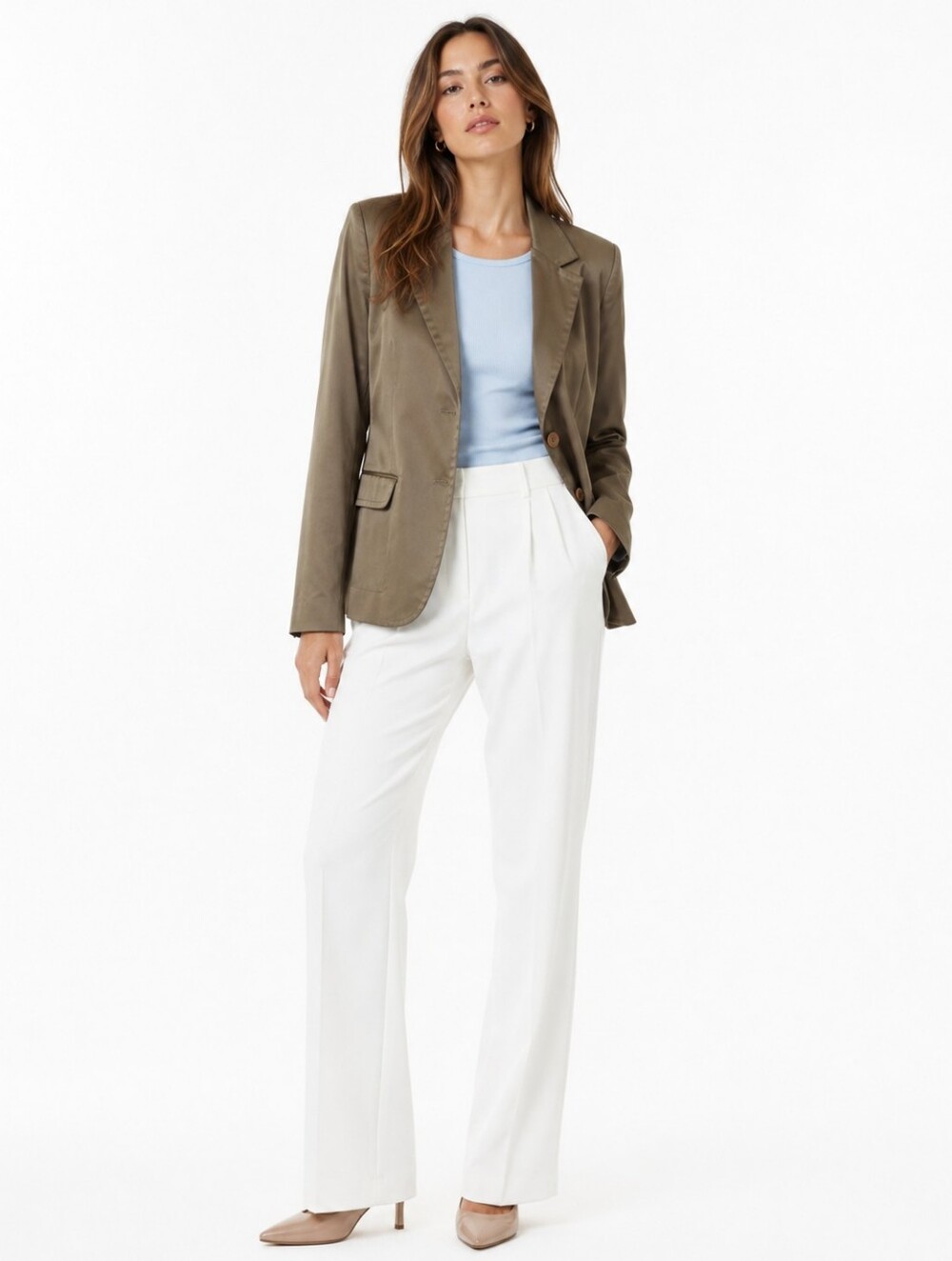 Josephine Chaus Khaki 2 Button Cotton Jacket Green 12